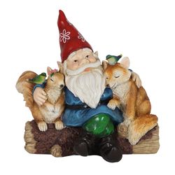 Exhart Multicolored Resin 13.5 in. H X 14 in. L X 8 in. W Garden Gnome his Squirrel/Fox Statue