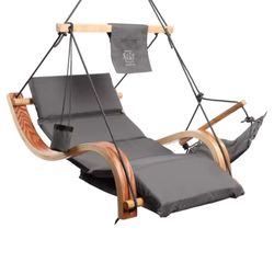 SoCo Swings 1 Person Brown Wood Hanging Swing Lounger Gray