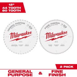 Milwaukee 12 in. D X 1 in. Tungsten Carbide Circular Saw Blade 44&80 teeth 2 pk