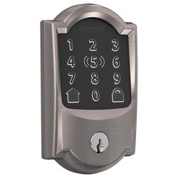 Schlage Encode Plus Satin Nickel Metal Wi-Fi Deadbolt with Camelot Trim