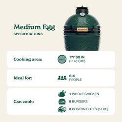 Big Green Egg 15 in. Medium Charcoal Kamado Grill and Smoker Green