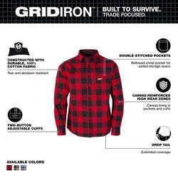 Milwaukee Gridiron XXL Long Sleeve Men's Collared Red Flannel Shirt
