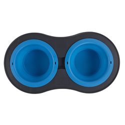 Dexas Blue Rubber 2.5 cups Double Pet Feeder For Cats/Dogs
