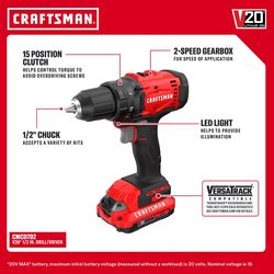 CRAFTSMAN V20 Cordless Brushed 2 Tool Drill and Impact Driver Kit
