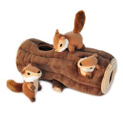 ZippyPaws Burrow For Dog Brown Plush Log with Chipmunks Dog Toy 1 pk