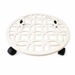 Living Accents 3 in. H Cream Cast Iron Wheeled Plant Stand