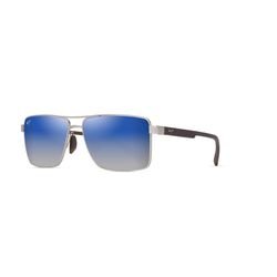Maui Jim Piha Sunglasses Men's Matte Silver w/Brown Frame Dual Mirror Blue to Silver Lens Polarized