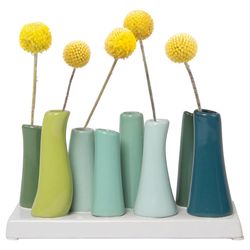 Chive Pooley 5 in. H X 7 in. L Glazed Chartreuse Ceramic Modern Bud 8-Tube Vase