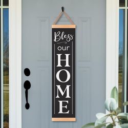 P Graham Dunn Black/White Wood 43.75 in. H X 10.75 in. L X 0.5 in. W Bless Our Home Banner Decoratio