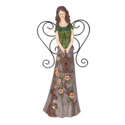 Alpine Polyresin Assorted 12 in. angel with birdhouse Statuary