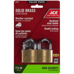 Ace 1-5/16 in. H X 1-1/2 in. W X 17/32 in. L Brass Double Locking Padlock