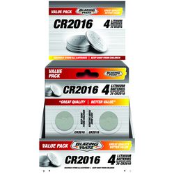 Blazing Voltz Lithium CR2016 3 V Electronics Battery 4 pk