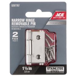 Ace .95 in. W X 1-1/2 in. L Stainless Steel Silver Stainless Steel Narrow Hinge 2 pk