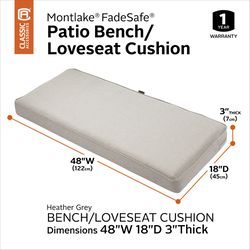 Classic Accessories Montlake Gray Polyester Chair Cushion 3 in. H X 48 in. W X 18 in. L