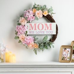 Glitzhome Happy Mother's Day Wreath Foam/Iron/MDF/Paper/Plaster/Rattan 1 pc 22 in.