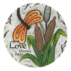 Summerfield Terrace Multi-color Cement 10 in. H X 10 in. W Love Blooms Here Dragonfly Stepping Stone