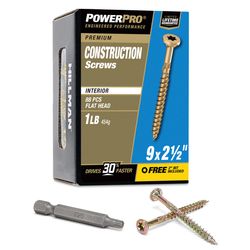 HILLMAN Power Pro No. 9 X 2-1/2 in. L Star Yellow Zinc Coarse Wood Screws 88 pk