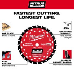 Milwaukee NITRUS Carbide 7-1/4 in. D Framing & Demolition Circular Saw Blade 1 pk
