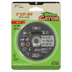 Gator 3 in. D X 3/8 in. X 1/16 in. thick Aluminum Oxide Type 1 Metal Cut-Off Blade 5 pc