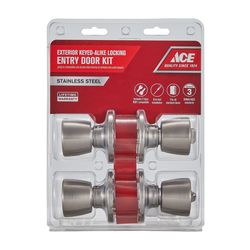 Ace Tulip Knob Satin Stainless Steel Entry Door Kit KW1 1-3/4 in.