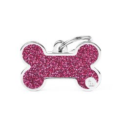 MyFamily Shine Pink Glitter Bone Metal Pet Tags Large