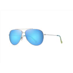 Maui Jim Hauoli XL Sunglasses Men's Shiny Silver w/Blue/Green Frame Blue Hawaii Lens Polarized