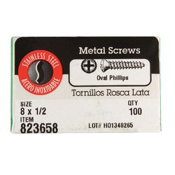 HILLMAN No. 8 Ga. X 1/2 in. L Phillips Oval Head Sheet Metal Screws 100 pk