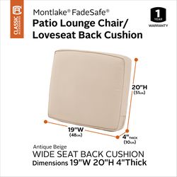 Classic Accessories Montlake Antique Beige Polyester Back Cushion 20 in. H X 4 in. W X 19 in. L