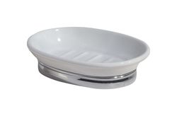 iDesign York Powder Coated White Ceramic/Chrome Soap Dish