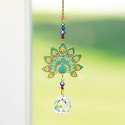 Woodstock Chimes Crystal Dreams Multicolored Acrylic/Glass/Metal 4 in. H X 6.7 in. L Peacock Suncatc