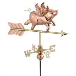 Good Directions Polished Brass/Copper 26 in. Flying Pig Weathervane For Garden Pole