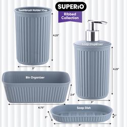 Superio Brand Matte Stone Blue Plastic Bath Accessory Set