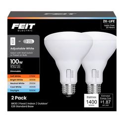 Feit BR30 E26 (Medium) LED Bulb Adjustable White 100 Watt Equivalence 2 pk