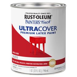 Rust-Oleum Painters Touch Ultra Cover Gloss Apple Red Water-Based Paint Exterior and Interior 1 qt
