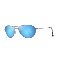 Maui Jim Baby Beach Sunglasses Unisex Silver Frame Blue Hawaii Lens Polarized
