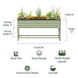 Vego Garden 32 in. H X 66 in. W X 18 in. D Metal Elevated Garden Bed Kit Olive Green