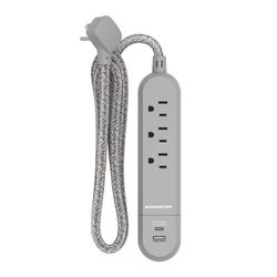 Monster Just Power it Up 4 ft. L 3 outlets Power Strip with USB Ports Gray