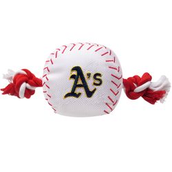 Pets First MLB For Dog Red/White Nylon Oaklands Athletics Baseball Tug Dog Toy 1 pk