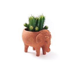 Matr Boomie Rakshana 5 in. H X 4 in. W X 4 in. D Clay Elephant Planter Terracotta