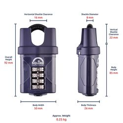 Squire 3.62 in. H X 1.97 in. W X 1.02 in. L Die-Cast Metal 4-Dial Combination Combination Padlock