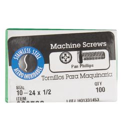 HILLMAN No. 10-24 Ga. X 1/2 in. L Phillips Pan Head Stainless Steel Machine Screws 100 pk