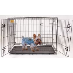 KennelMaster Small Steel Double Door Dog Crate Black 19 in. H X 24 in. W X 17 in. D