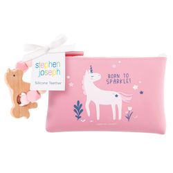 Stephen Joseph Unicorn Teether with Pouch Silicone/Beech Wood 1 pk