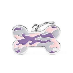 MyFamily Style Pink Camouflage Bone Metal Dog Pet Tags Large