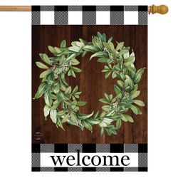 Briarwood Lane Farmhouse Wreath Welcome House Flag 28 in. W X 40 in. L