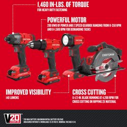CRAFTSMAN 20V Cordless Brushed 4 Tool Combo Kit