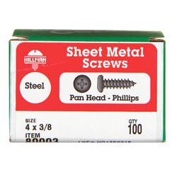 HILLMAN No. 4 Ga. X 3/8 in. L Phillips Pan Head Sheet Metal Screws 100 pk