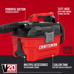 CRAFTSMAN V20 CMCV002B 2 gal Cordless Portable Wet/Dry Vacuum Tool Only