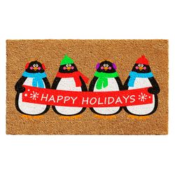 Home & More 1.42 ft. W X 2.42 ft. L Multi-color Holiday Penguines Coir Door Mat
