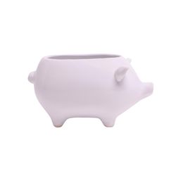 Chive Animal Planter 3.5 in. D Ceramic Pig Cachepot White
